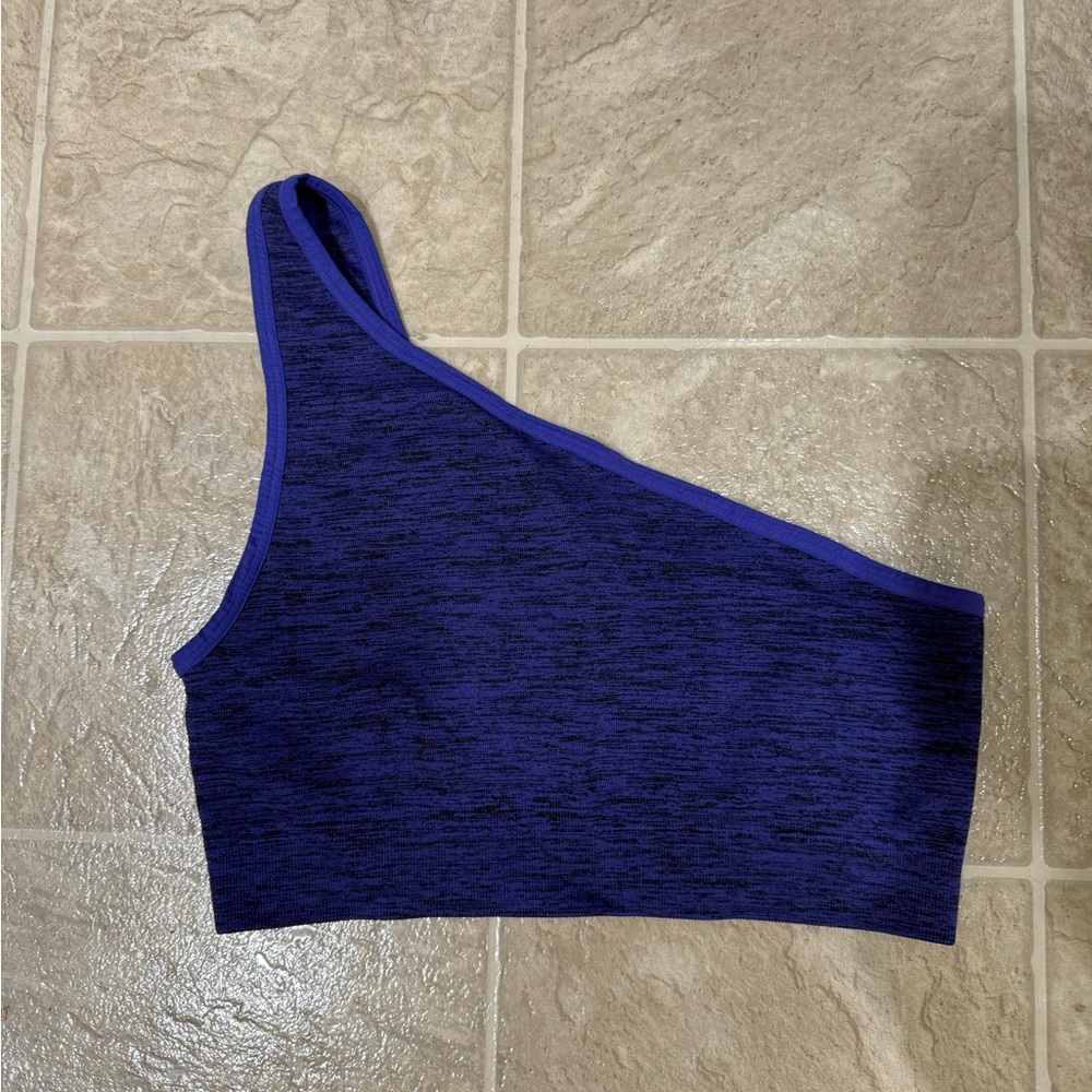 Peloton Purple and Black Asymmetrical Sports Bra